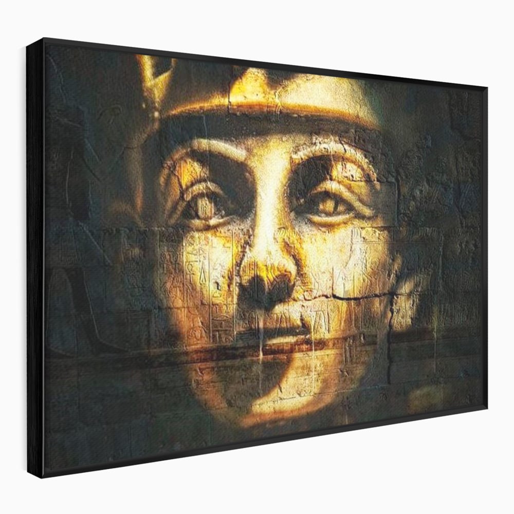 Tablou canvas cu tablou canvas cu chipul unui faraon, in rama de aluminiu negru
